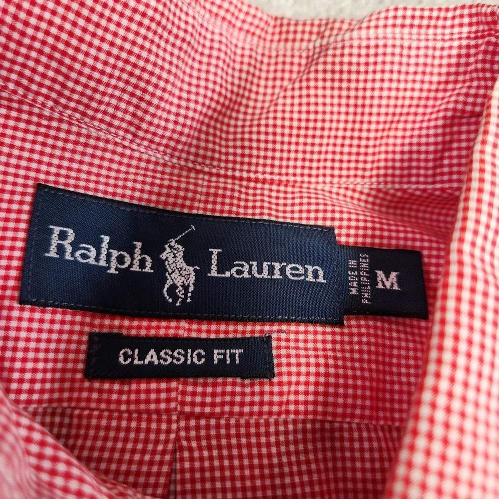 Polo Ralph Lauren Shirt Men Medium Red Check‎ Button Down Classic Fit Poplin